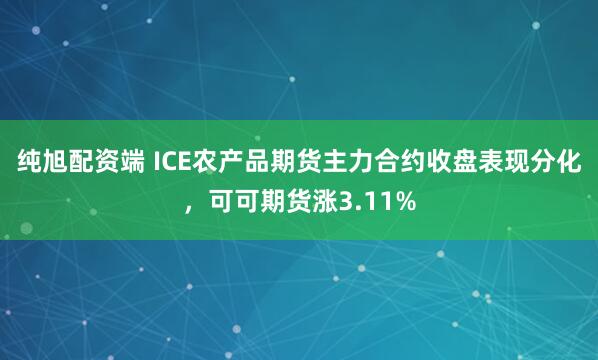 纯旭配资端 ICE农产品期货主力合约收盘表现分化，可可期货涨3.11%